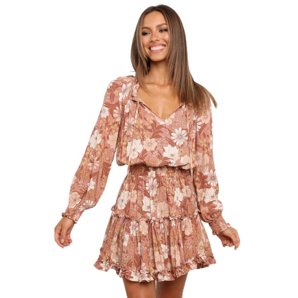 Petal & Pup Kealan Floral Long Sleeve Ruffle Mini Dress Boho